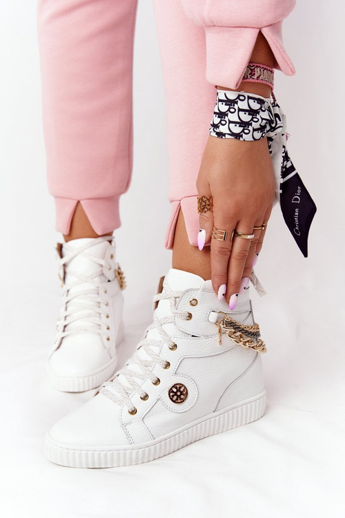 Шкіряні кросівки на танкетці Lewski Shoes 3004-0 Білі