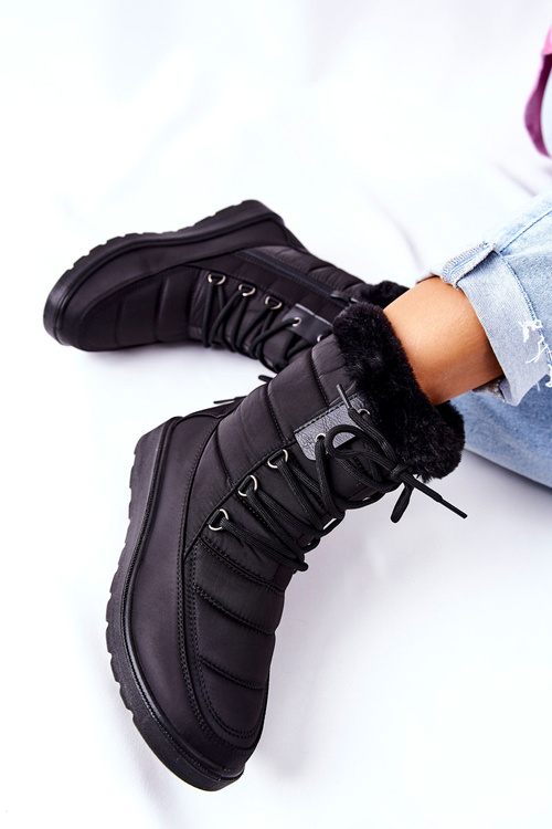 Високі зимові черевики з хутром чорного кольору Haneta