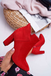 Жіночі чоботи на шпильці замшеві червоні з оборками