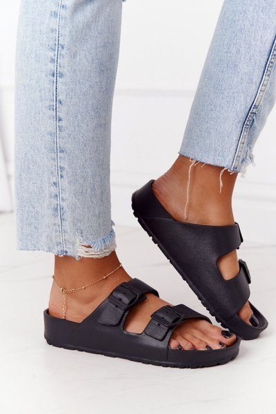 Жіночі гумові тапочки чорного кольору Stacy