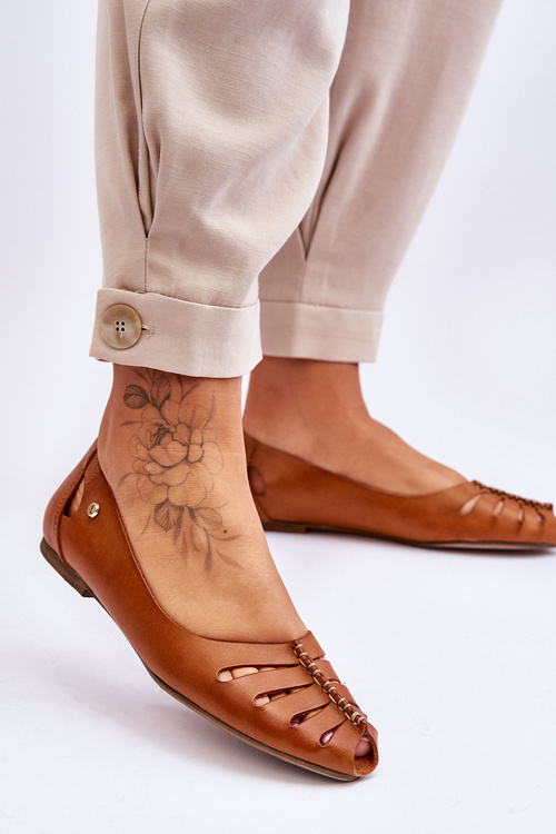 Зручні жіночі шкіряні балетки Zazoo 10009 коричневого кольору