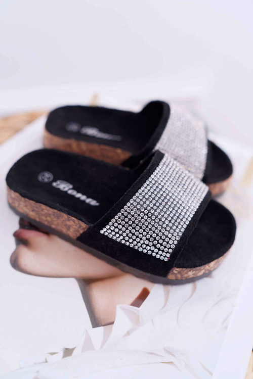 Дитячі чорні шльопанці на пробкових кристалах Malena