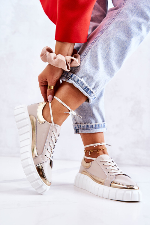 Жіночі туфлі на платформі бежево-золоті Noriso