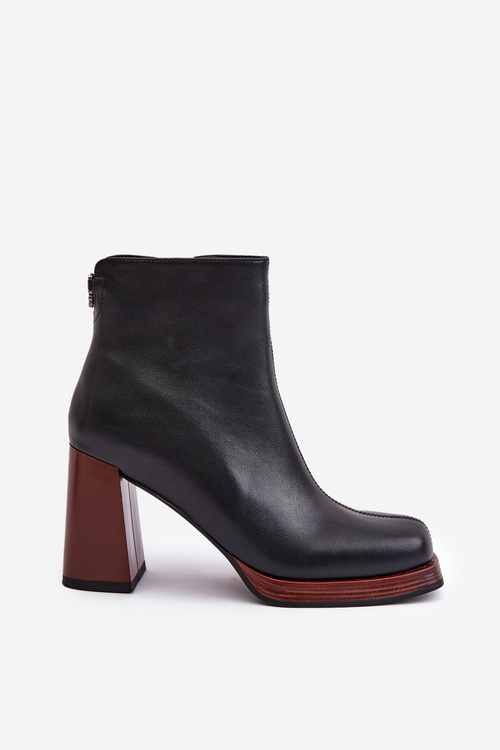 Шкіряні жіночі ботильйони на підборах утеплені D&A JC42-37 чорні