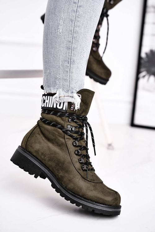 Жіночі черевики на плоскій підошві на блискавці зеленого кольору