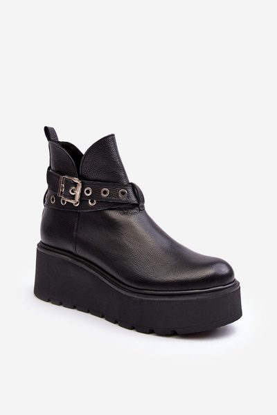 Жіночі шкіряні черевики на платформі з ремінцями Zazoo 1752 Чорні