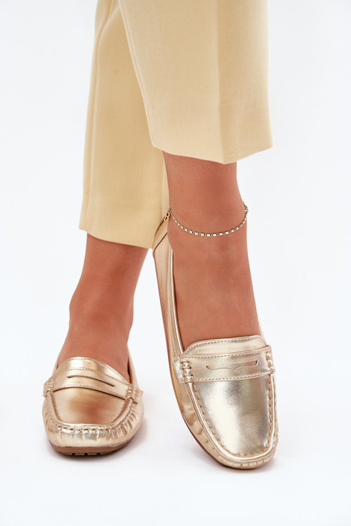 Жіночі Еко Шкіряні Мокасини Золоті Lenvie