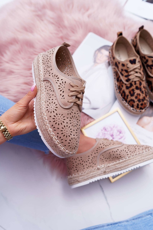 Еспадрільї жіночі замшеві бежеві MyShoes на шнурівці