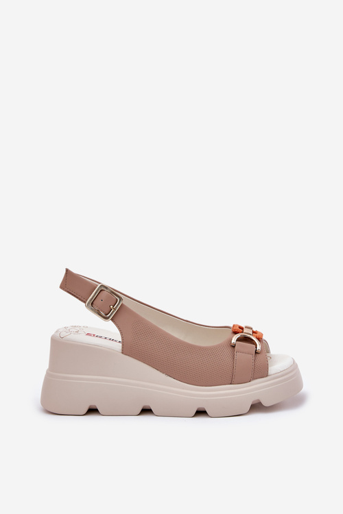 Шкіряні жіночі сандалі на платформі з декором Artiker 56C2208 темно-бежеві