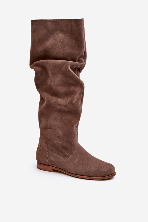 Жіночі замшеві чоботи до коліна Maciejka 05790-04 Бежеві