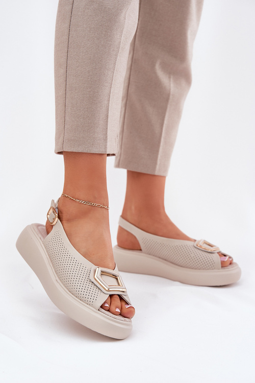 Жіночі Шкіряні Сандалі З Декором S.Barski LR51-786 Бежеві