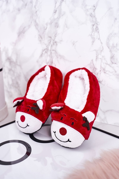 Дитячі різдвяні тапочки з оленями1 Red Xmas