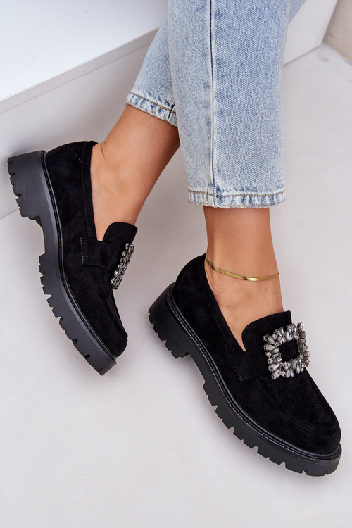 Екологічні Замшеві Мокасини Для Жінок З Декоративною Брошкою Чорні Valiana