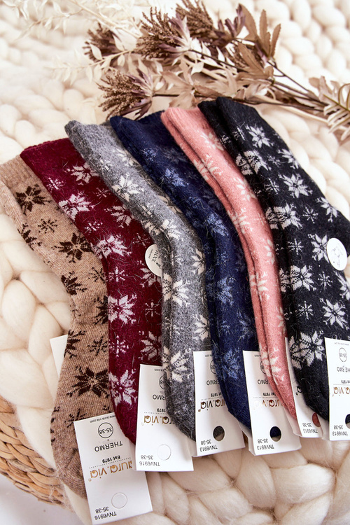 Шкарпетки жіночі вовняні в сніжинки бежеві