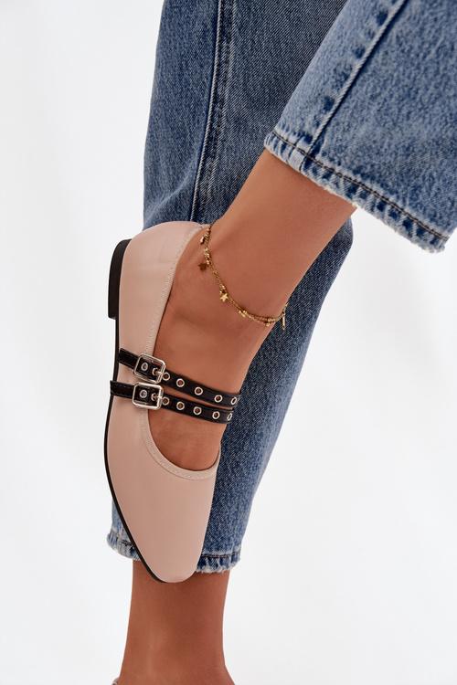 Жіночі балеринки з ремінцями бежеві Deliora