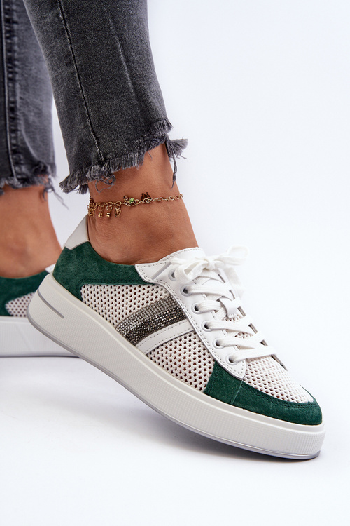 Жіночі шкіряні кросівки D&A LR110 зелено-білі