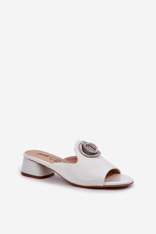 Елегантні Жіночі Сандалі На Низькому Каблуку З Декором Білі Feledis
