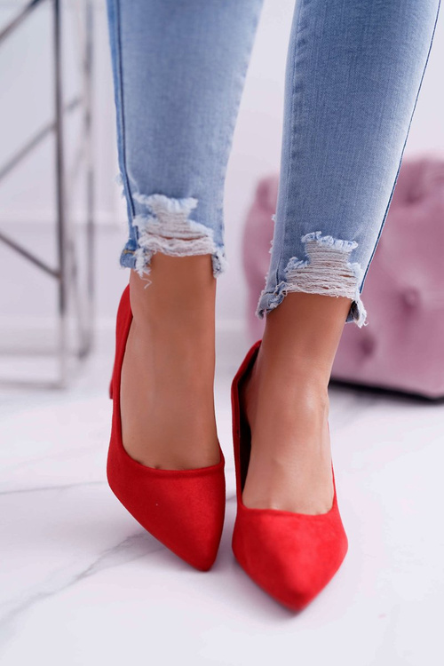 Жіночі босоніжки на шпильці замшеві червоно-малинові