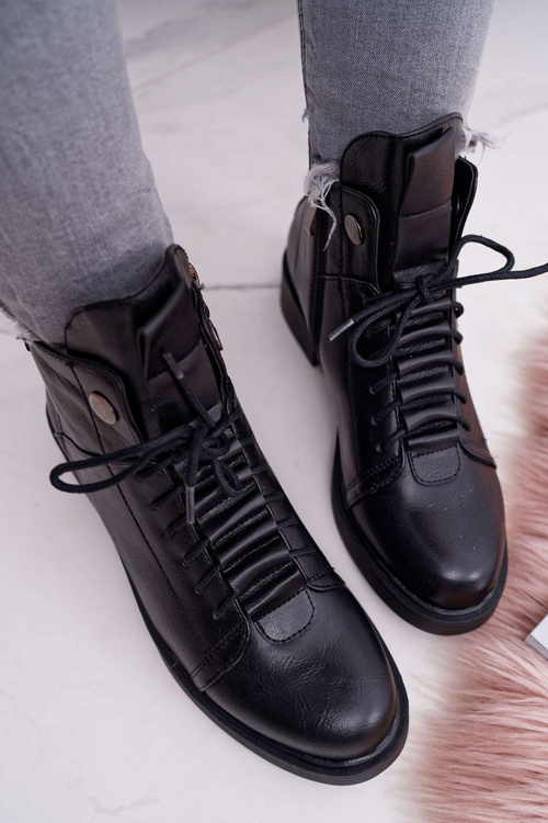 Чоботи жіночі на плоскій каблуці з підігрівом чорні Livin