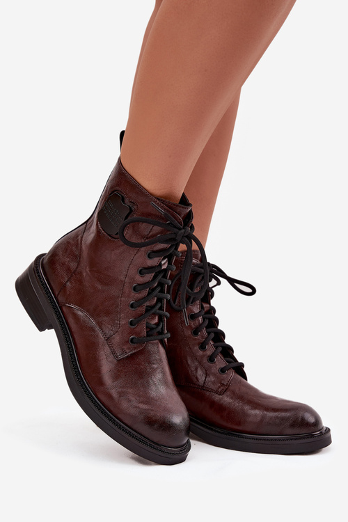 Шкіряні жіночі черевики з декоративним елементом Maciejka K7180-01 коричневі