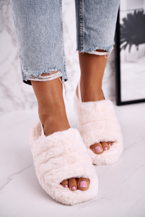 Жіночі пухнасті тапочки на платформі бежеві Сніжинка