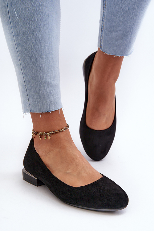 Жіночі балетки з еко-замші на низькому каблуці чорні Sergio Leone PB202