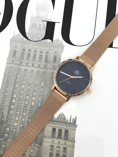 Жіночий годинник Michael John Elis з рожевим золотом / темно-синім циферблатом