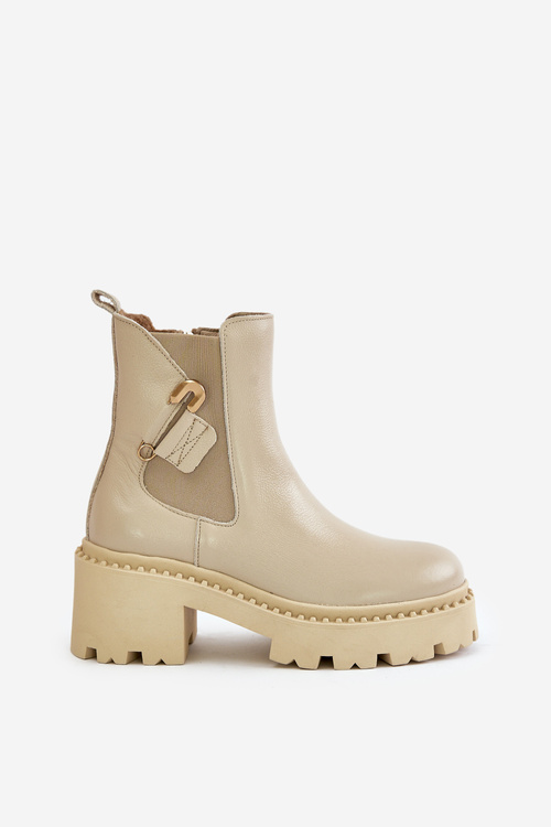 Zazoo 60490 Шкіряні утеплені ботильйони з декором світло-бежевий