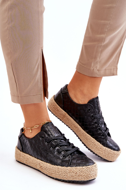 Зав'язані еспадрільї на плетеній платформі Big Star JJ274396 Чорні