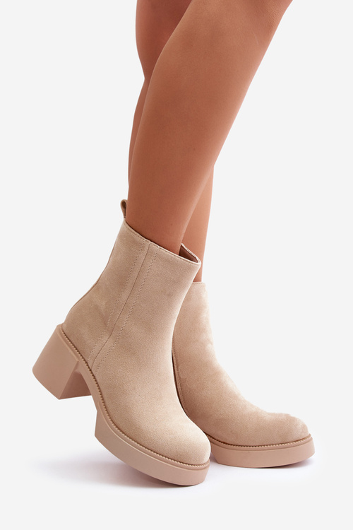 Еко замшеві жіночі ботильйони на каблуку з підкладкою світло бежеві Meriluna II-gat