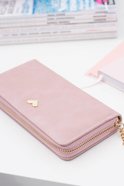 Жіночий рожевий великий гаманець-брелок Золоте серце