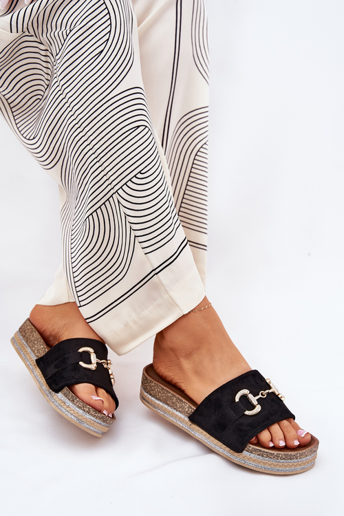 Жіночі Сандалі На Платформі З Золотою Декорацією І Блискітками Чорні Morisela