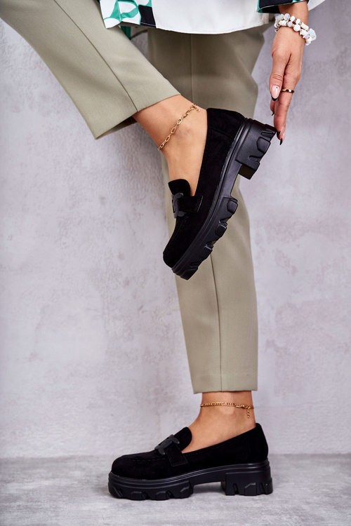 Жіночі замшеві туфлі на платформі чорні Janne