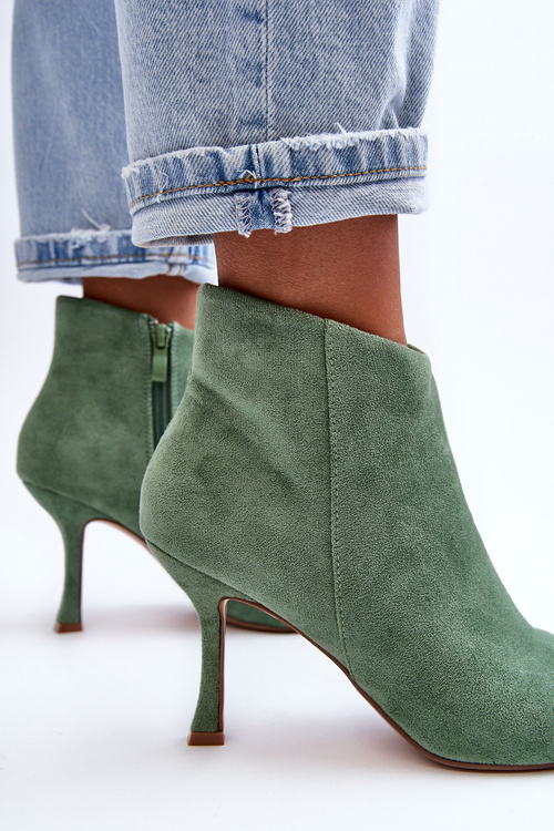 Жіночі замшеві чоботи на підборах Зелені Merisa