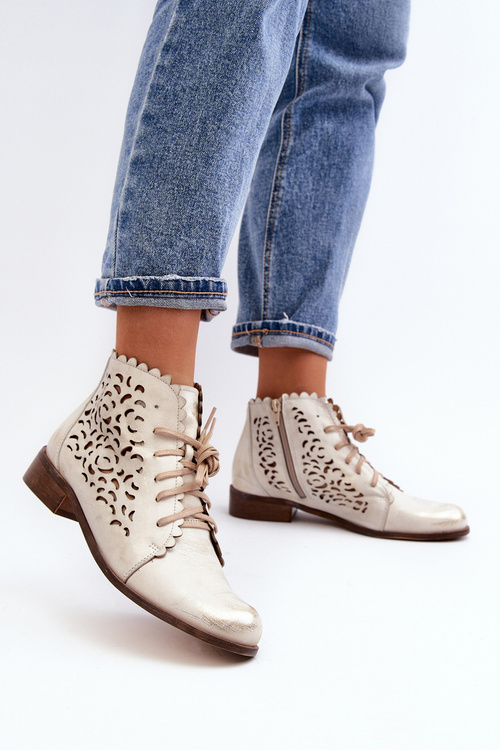 Жіночі ботильйони на шнурівці Zazoo 2871 Gold Distressed