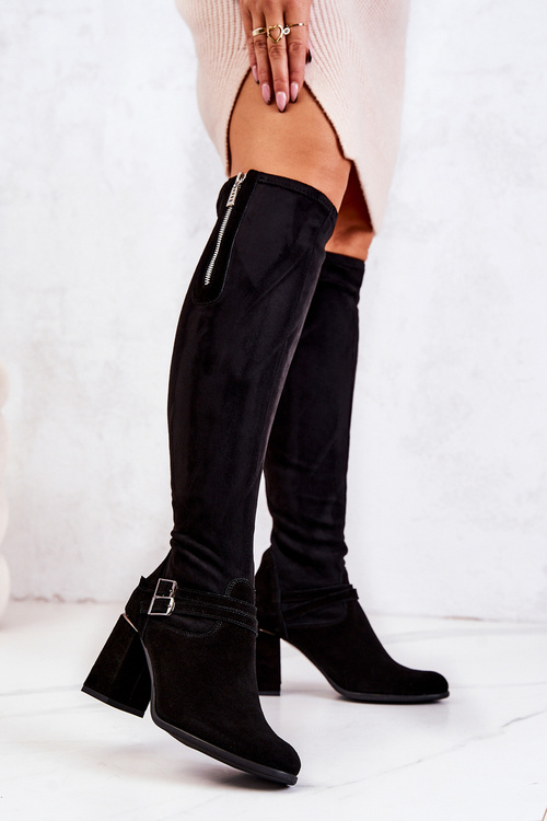Замшеві чоботи на підборах Black Arianne