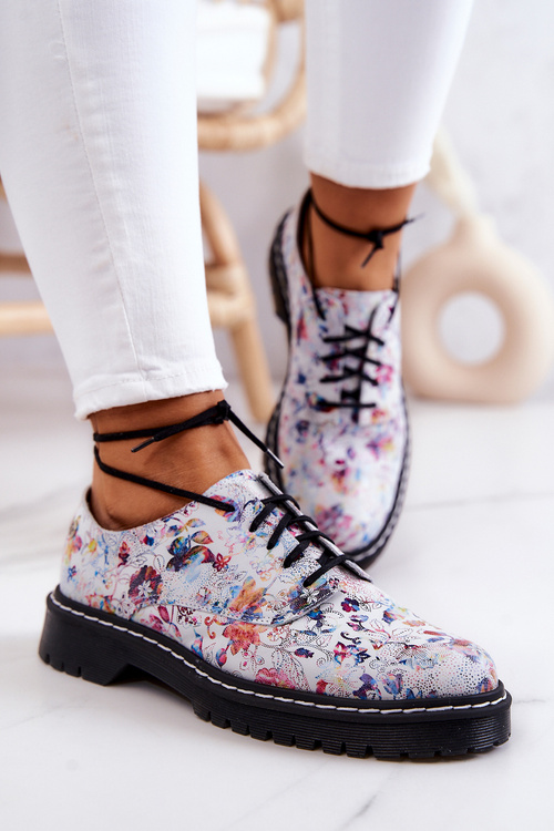 Жіночі шкіряні броги Оксфорди Maciejka 4087A-38 білі з квітами