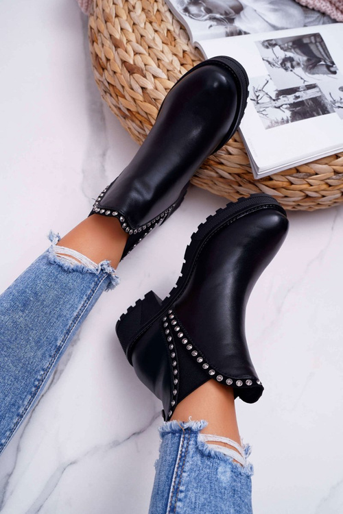 Жіночі черевики на шпильці з цирконами Чорні Sissy