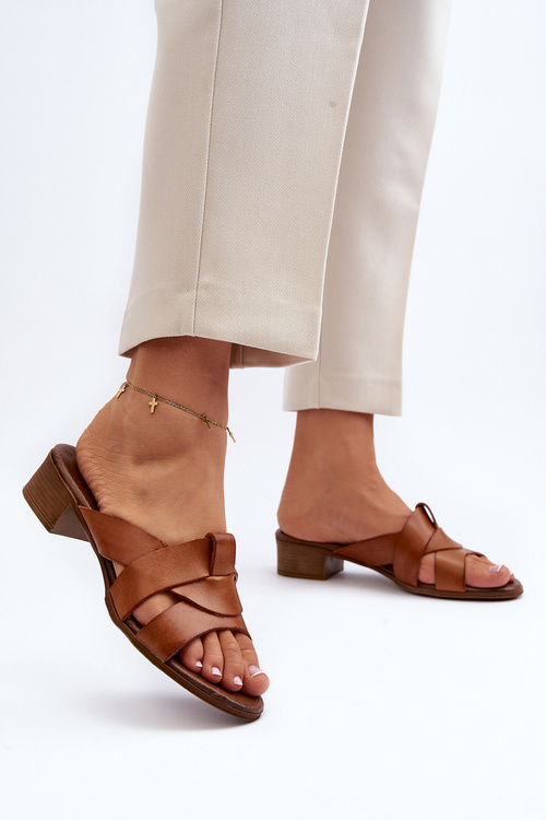 Zazoo 40236 Шкіряні жіночі мюлі на низькому каблуці коричневого кольору