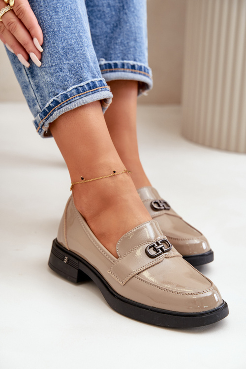 Лаковані жіночі мокасини з натуральної шкіри хакі Vinceza 58409