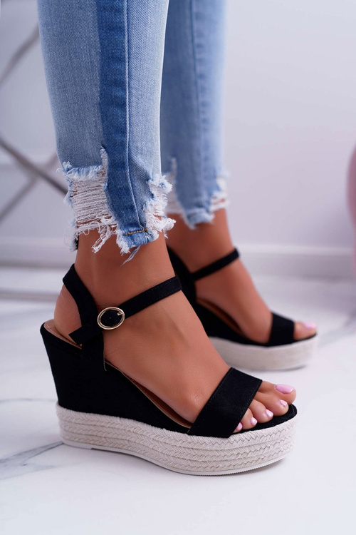 Жіночі босоніжки на платформі з льону Чорні Liviana
