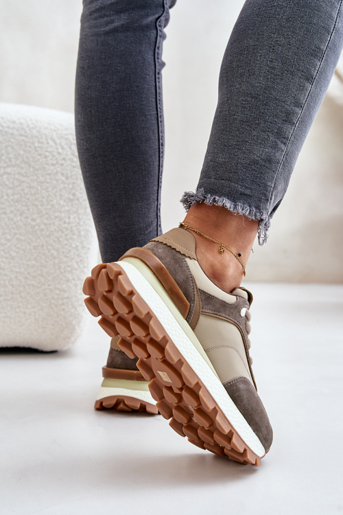 Жіночі кросівки на платформі з натуральної шкіри бежеві Vinceza 41465