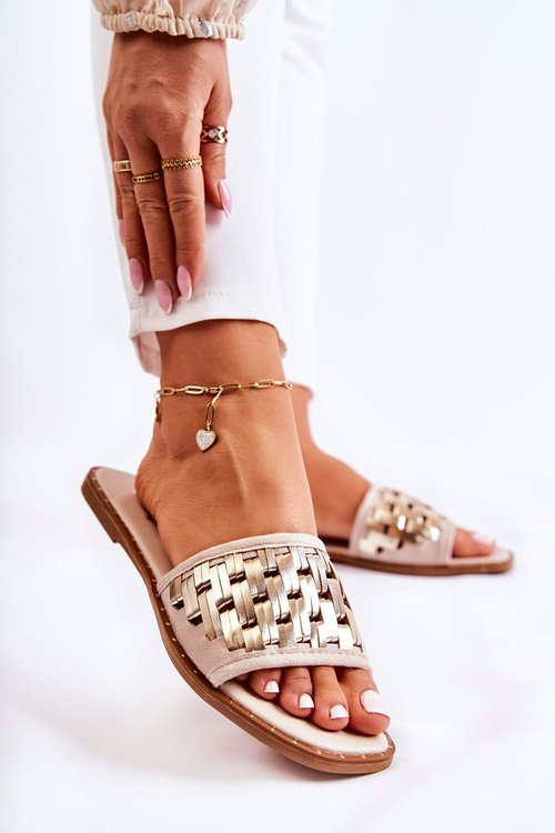 Жіночі шкіряні тапочки на плоскому каблуці бежеві Hollis