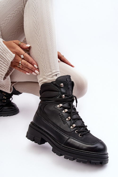 Жіночі теплі черевики на шнурівці з підкладкою чорні Big Star MM274663