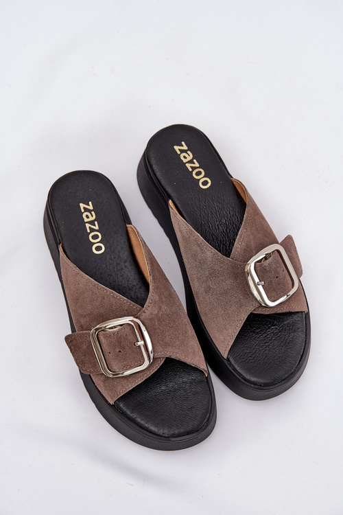 Замшеві Сандалі Для Жінок З Пряжкою На Платформі Коричневі Zazoo 3019