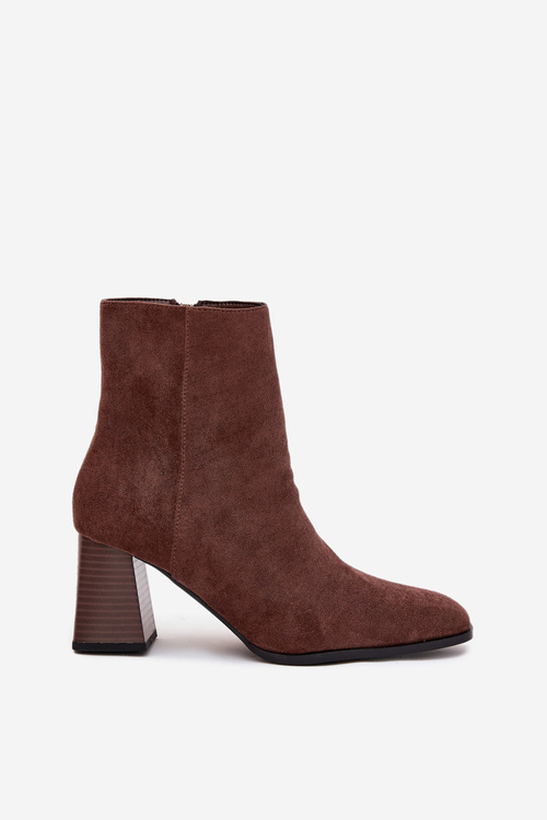 Жіночі Чоботи З Еко Замші На Підборі З Замком Коричневі Zelita