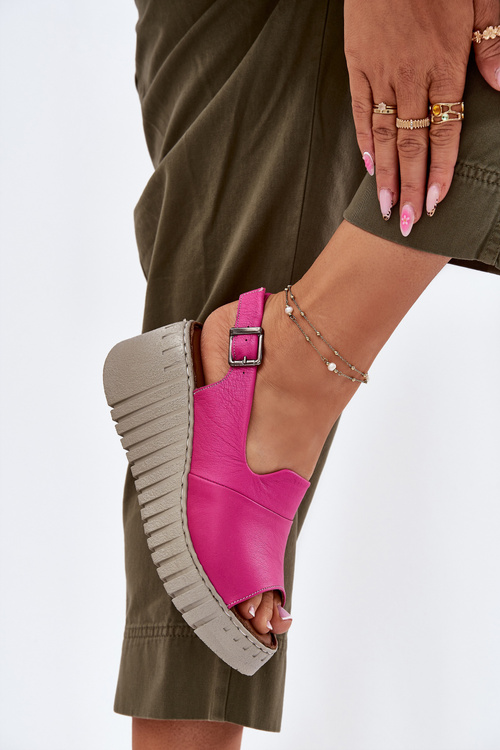 Жіночі Сандалі З Природної Шкіри На Танкетці Фуксія Artiker 54C0789