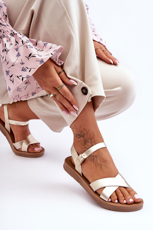 Жіночі класичні шкіряні босоніжки золото Talisma