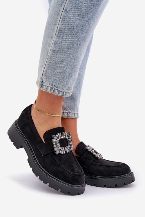 Екологічні Замшеві Мокасини Для Жінок З Декоративною Брошкою Чорні Valiana