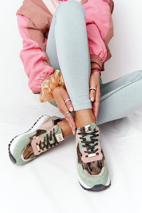 Замшеве спортивне взуття на платформі GOE HH2N4002 зелено-золоте